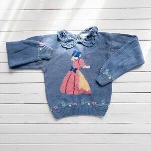 vtg Eagles Eye blue‎ Little Bo Peep sheep hand knit sweater